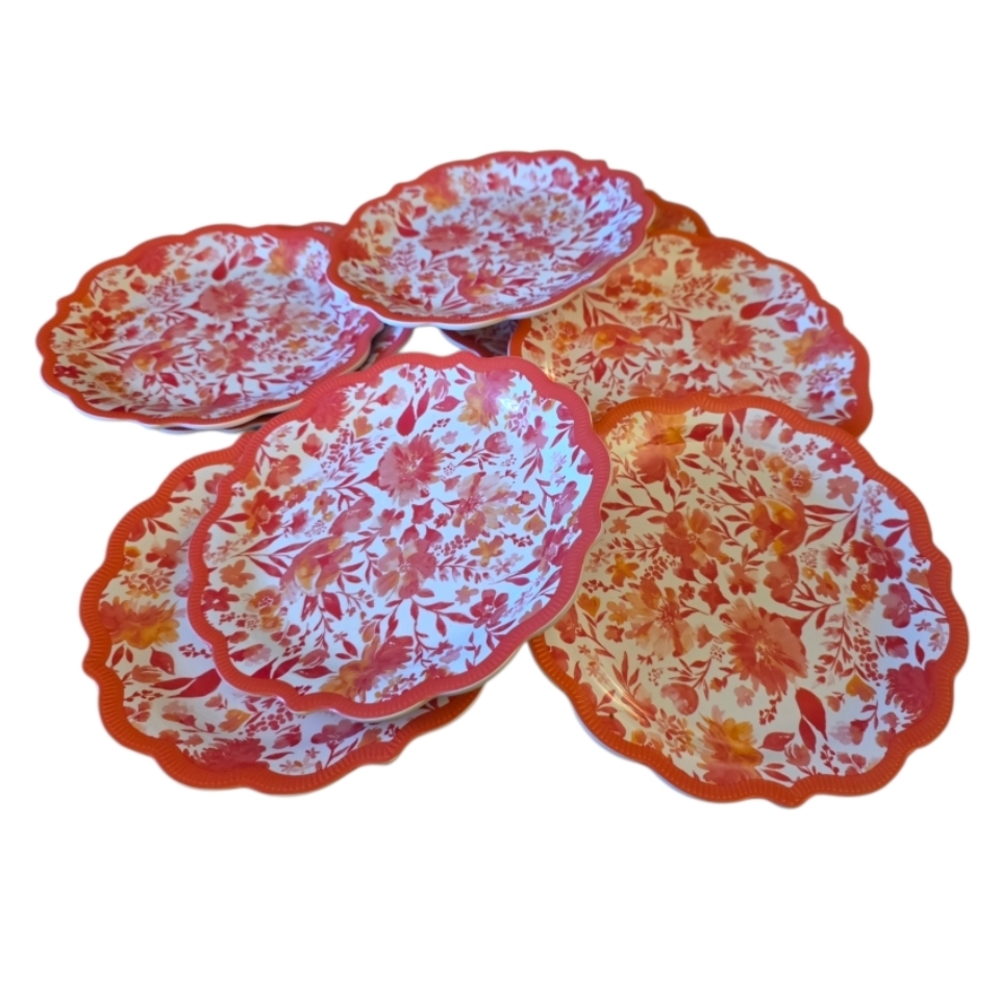 Pioneer Woman Coral Pink and White Melamine 9 Inch Plates Set Of 8 Spring Summer